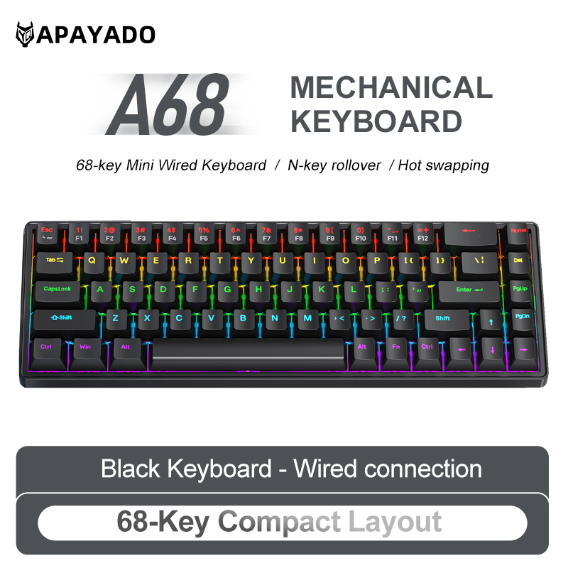 APAYADO A68 Wired Mechanical K - đánh giá và giá Keyboard Gaming Blue Switch